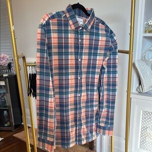 Mizzen+Main Blue and Orange Plaid Shirt